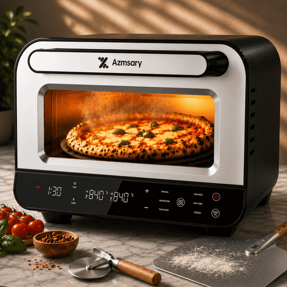 Pizza Oven Indoor, Traingiver 12" Countertop Electric Pizza Maker with Triple-Pane Low-E Glass, Pizza Cooker with 90s Fast Bake, 5 Cooking Presets, Stone and Peel