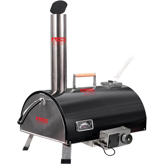 Pizza Oven Outdoor, 12inch Automatic Rotatable Pizza Ovens, Portable Stainless Steel Wood Fired Pizza Oven Pizza Maker with Built-in Thermometer Pizza Cutter Carry Bag (Black half-round)