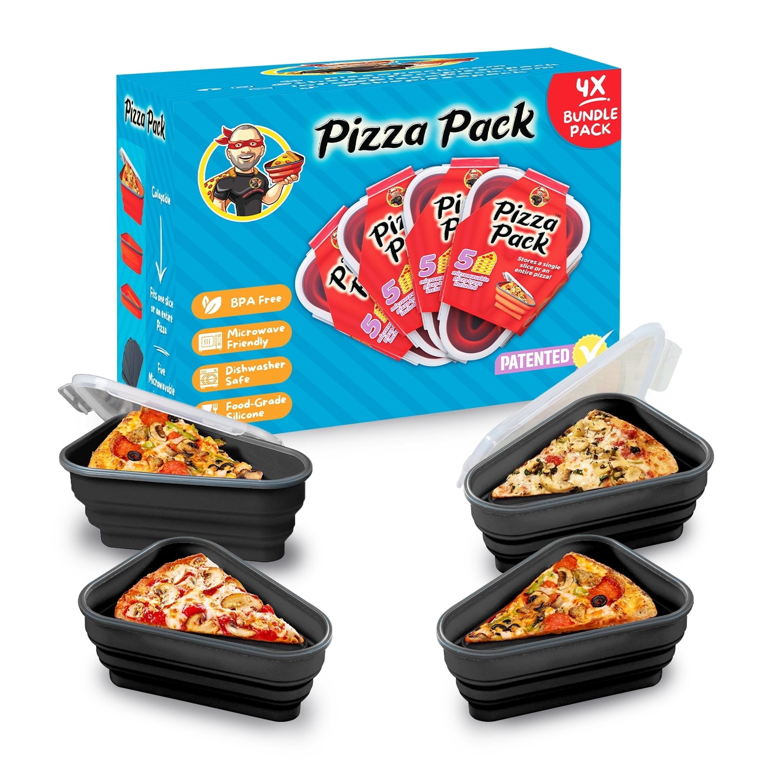 Pizza Pack® Reusable BPA-Free Silicone Storage Container with 5 ...