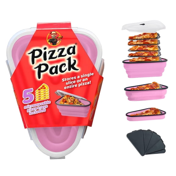 Pizza Pack® Reusable BPA-Free Silicone Storage Container with 5 Microwavable Trays, Pink