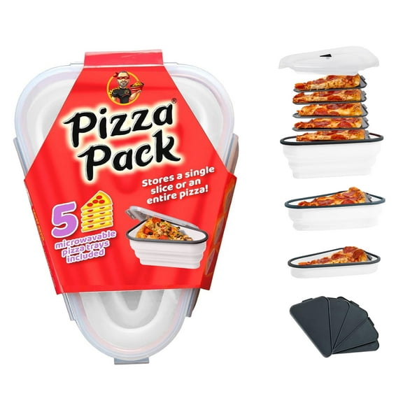 Pizza Pack® Reusable BPA-Free Silicone Storage Container with 5 Microwavable Trays, White