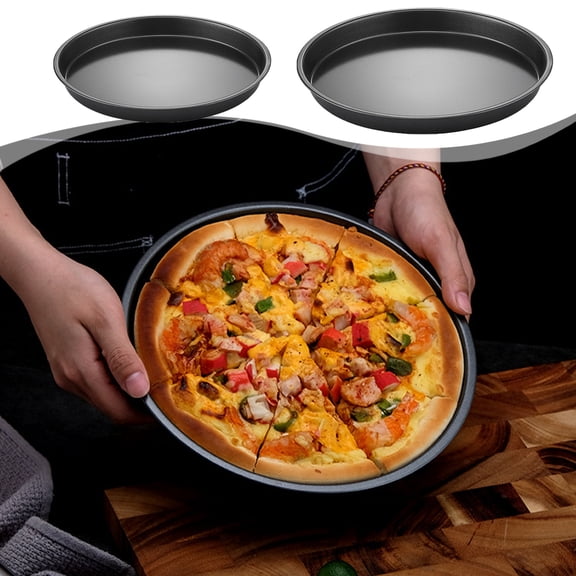 Pizza Pan Baking Tray, Carbon Steel Non-stick Round Griddle for Oven, High Roll Rim Pie Dish for Bread Cake Cookies and Roasting Vegetables, Topliu
