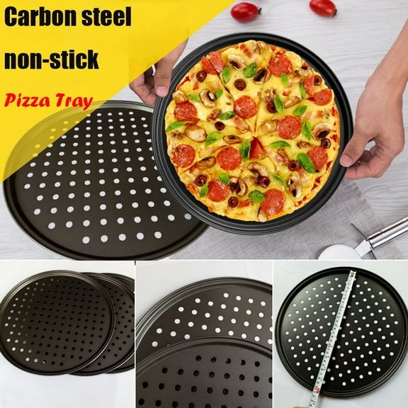 Pizza Pan With Holes, Heavy Duty Carbon Steel Perforated Non-Stick Tray Tool Crispy, 12inch Round Pizza Tray for Home Kitchen (Black/1 Pcs) 12.6Inches