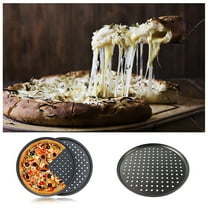 Pizza Pan Non-Stick Carbon Steel Round Baking Tray | Perforated Holes for Even Heating | Portable Oven Cookware | Easy Clean | 12 Inch Diameter | 1 Pack