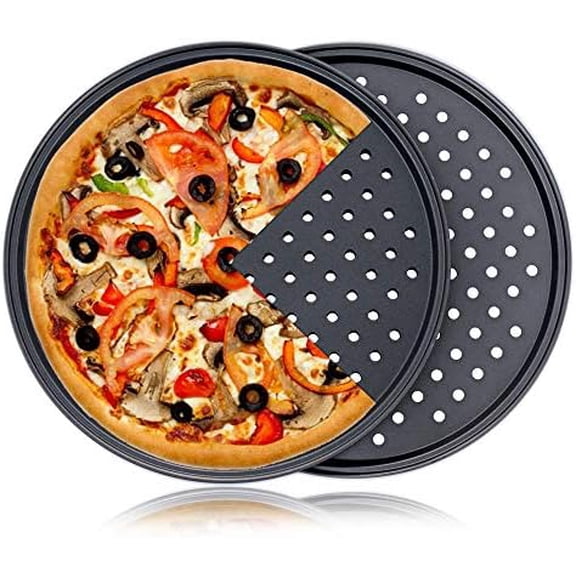Pizza Pan With Holes, 2 Pack Carbon Steel Perforated Non-Stick Tray Tool Crispy 12inch Round for Home Kitchen$$Home Decor, Kitchen, & Other
