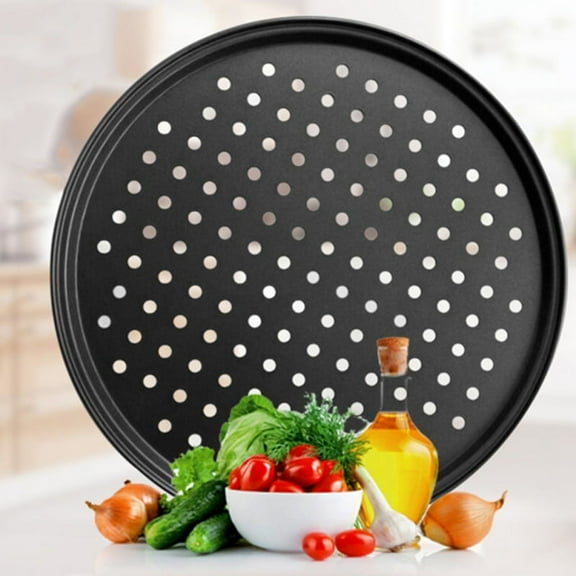 Pizza Pan With Holes,Carbon Steel Perforated Non-Stick Tray Tool Crispy 12inch Round for Home Kitchen