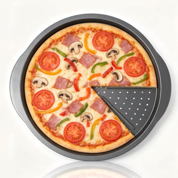 14 Inch Pizza Pan for Baking, Carbon Steel Perforated Pizza Pan with Handles, Non-Stick Carbon Steel Round Pizza Baking Tray, Oven Safe Crispy Crust Pizza Baking Pan