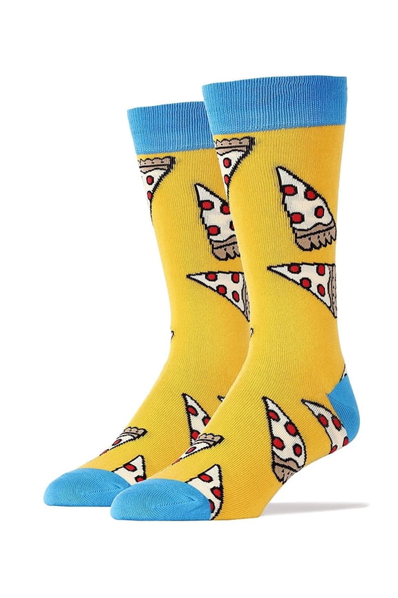 Pizza Party Yellow Crew Socks - MENS - (Size 6-12) By OOOH YEAH