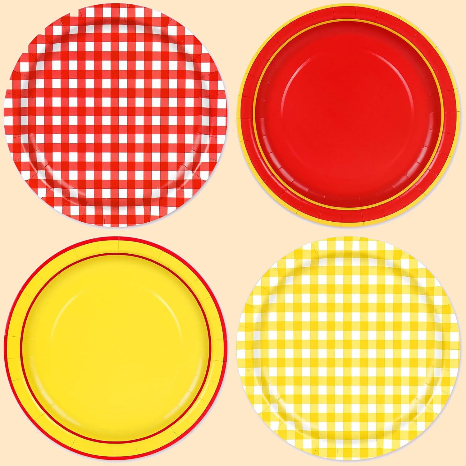 Pizza Party Paper Plates Red and Yellow Gingham Disposable Dinner Dessert Plates for Party Tableware Set