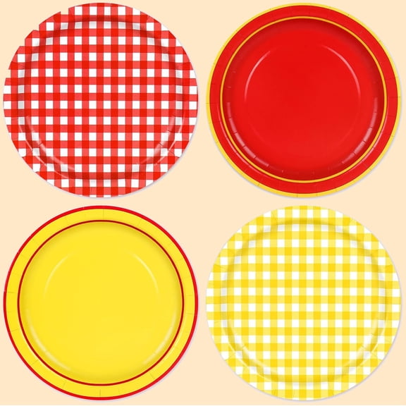 Pizza Party Paper Plates Red and Yellow Gingham Disposable Dinner Dessert Plates for Party Tableware Set