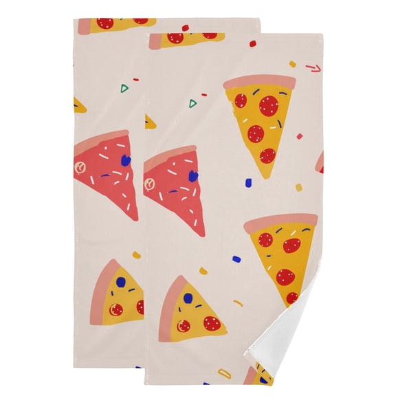 Pizza Pattern Cartoon Pastel Hand Towel Absorbent Bath Towels for Bathroom Sports Gym 28" x 14" Set of 2