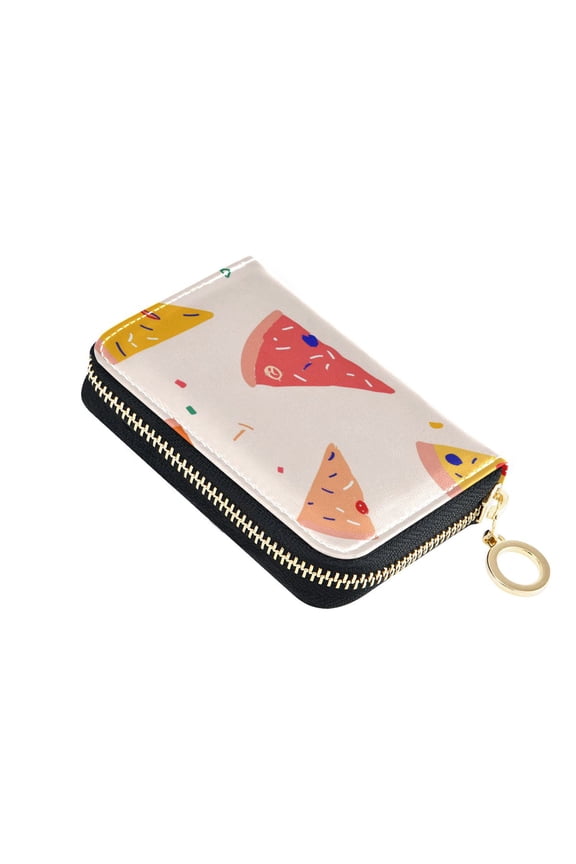 Pizza Pattern Cartoon Pastel Women's Credit Card Holder PU Leather Zipper Wallet RFID Blocking