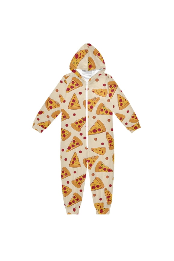 Pizza Pattern One Piece Pajamas Soft Jumpsuit Cozy Sleep and Play Romper Zipper and Pockets 13Y-14Y