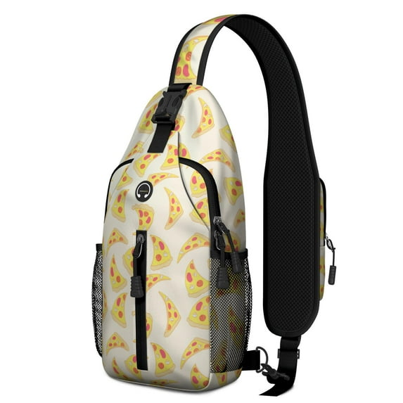 Pizza Pattern Sling Backpack, Funny Foodie Crossbody Daypack with Pepperoni and Cheese Design for Pizza Lover Gifts