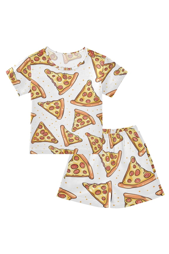 Pizza Pattern Summer Pajama Set Soft Cotton Short Sleeve Sleepwear 2PCS Pajama Sets Breathable Lounge Set Size 14Y