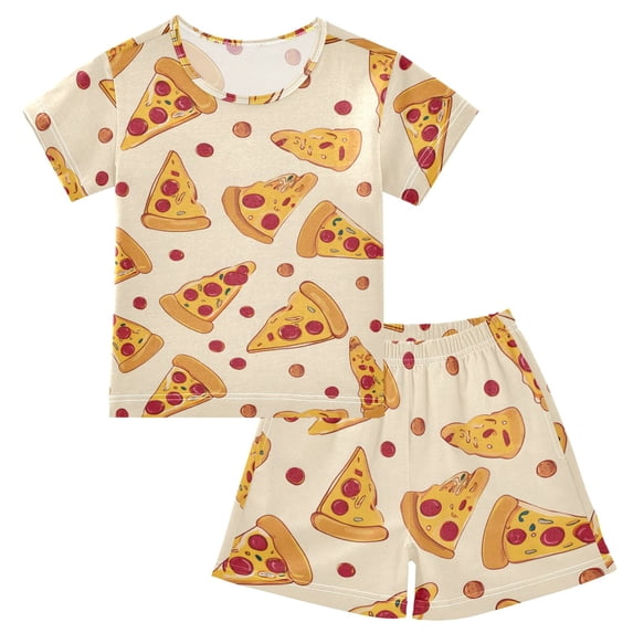 Pizza Pattern Summer Pajama Set Soft Cotton Short Sleeve Sleepwear 2PCS Pajama Sets Breathable Lounge Set Size 8Y