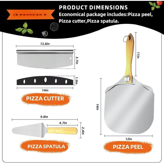 Pizza Peel 12 Inch, Aluminum Pizza Paddle with Foldable Wooden Handle,Pizza Rocker Cutter,and Metal Pizza Spatula-Ideal for Family Pizza Oven Baking,Dough,Bread & Pastry