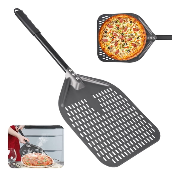 Pizza Peel 12 inch with Nonslip Detachable Handle for Easy Storage Perforated Aluminum Pizza Paddle for Baking Dough Bread and Pastry
