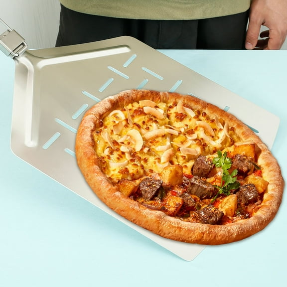 Pizza Peel 13 Inches Perforated Aluminum Pizza Paddle with Folding Handle Rustproof Pizza Spatula Professional Pizza Turning Peel for Pizza Lovers Home Cooks Food Enthusiasts