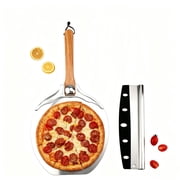 12 x 14 inch Aluminum Pizza Peel Metal Pizza Spatula Set with Foldable Wooden Handle, Pizza Rocker Cutter