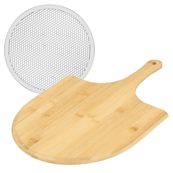 Pizza Peel and Screen Set Bamboo Pizza Paddle with Handle Lightweight Pizza Board Smooth Pizza Spatula Paddle Multipurpose Pizza Cutting Board for Transferring and Serving