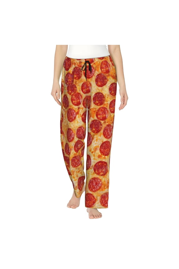 Pizza Pepperoni Food Delicious Women'S Comfy Pajama Pants With Pockets,Soft Stretch Drawstring Lounge Pants, Soft Casual Wide Leg Pjs Sleep Bottoms Medium