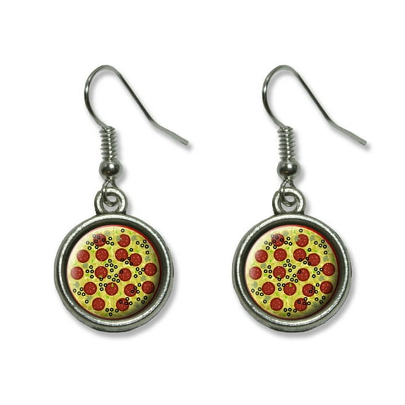 Pizza Pepperoni Olives Mushrooms Dangling Drop Earrings