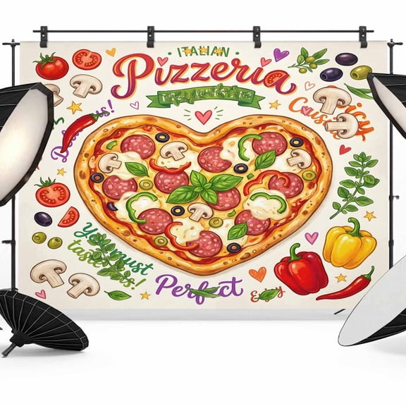Pizza Photography Backdrop 7x5FT, Watercolor Cartoon Vegetables Pizza Beige Photo Backdrops, Background for Photography Studio Photo Studio Background, Back Drop for Photoshoot