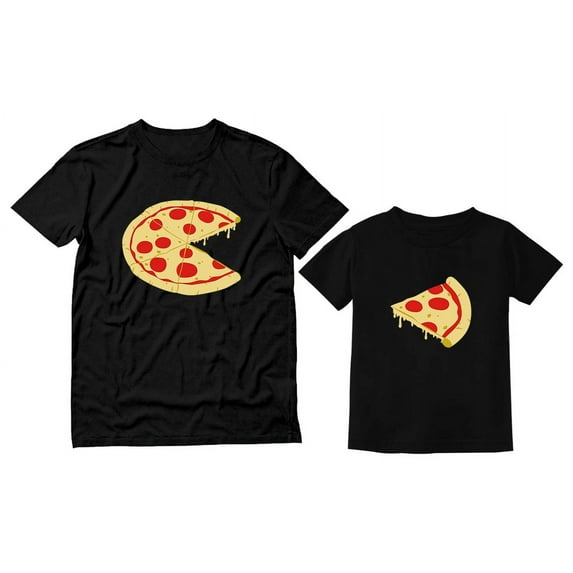 Pizza Pie & Slice Toddler & Men's T-Shirt Matching Set Dad & Son Daughter Set Dad Black Medium / Toddler Black 3T