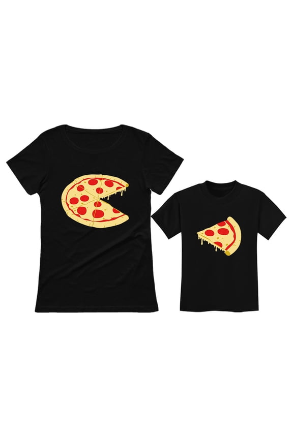 Pizza Pie & Slice Toddler & Women's T-Shirt Matching Set Mom & Son Daughter Set Mom Black XX-Large / Toddler Black 5/6