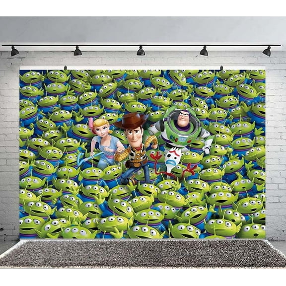 Pizza Planet Aliens Backdrop Banner Party Supplies Poster Movie Theme Background for Photography Kids Birthday Decorations