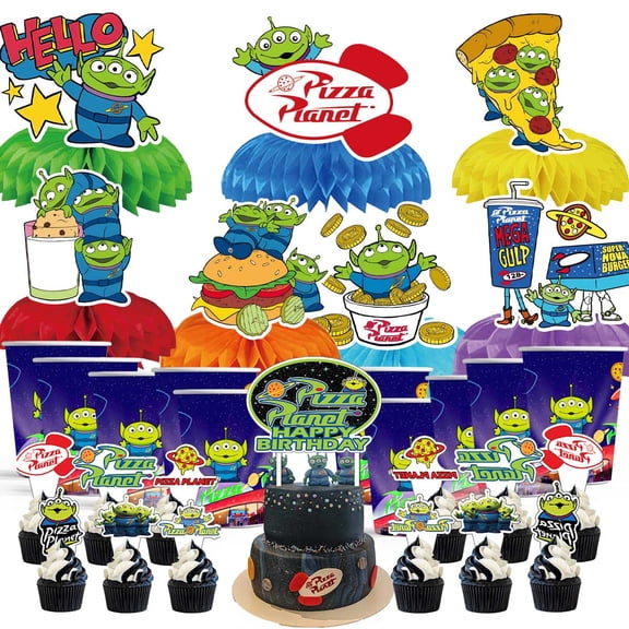 Pizza Planet Aliens Honeycomb Centerpieces Table Toppers Decorations for Birthday Party Decor Supplies