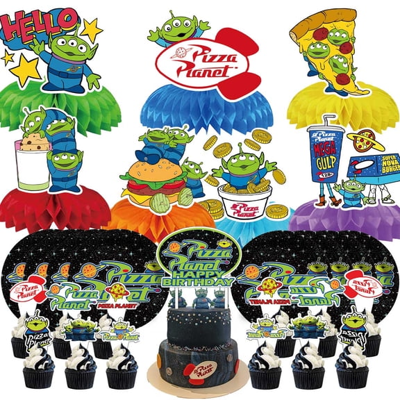 Pizza Planet Aliens Honeycomb Centerpieces Table Toppers Decorations for Birthday Party Decor Supplies