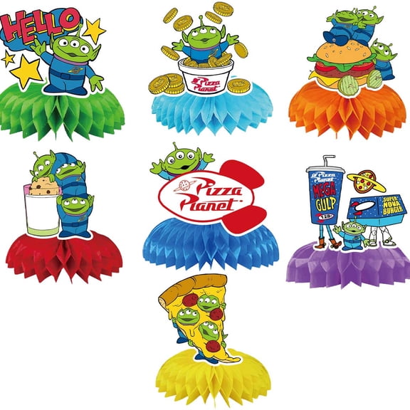 Pizza Planet Aliens Honeycomb Centerpieces Table Toppers Decorations for Birthday Party Decor Supplies