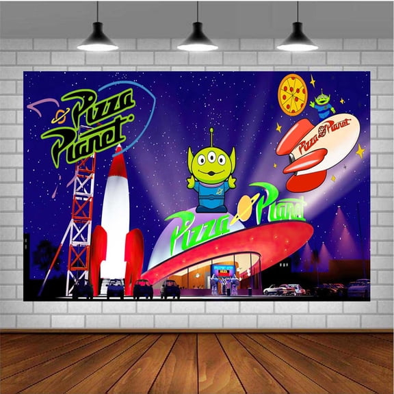 Pizza Planet Aliens Taspestry Post Banner Backdrop Background Wall Decor Party Supplies