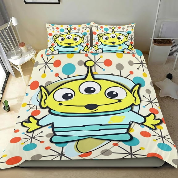Pizza PlanetAliens Themed Bed Sheet Set Three Piece Set 53x79 Inches Comfortable And Skin Friendly Unique Design Creating A Star Studded Night