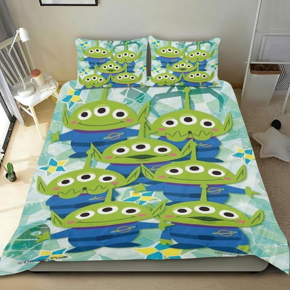 Pizza Planet Aliens Themed Bed Sheet Set Three Piece Set 53x79 In ches Comfortable And Skin Friendly Unique Design Creating A Star Gifts For Family Friends fans