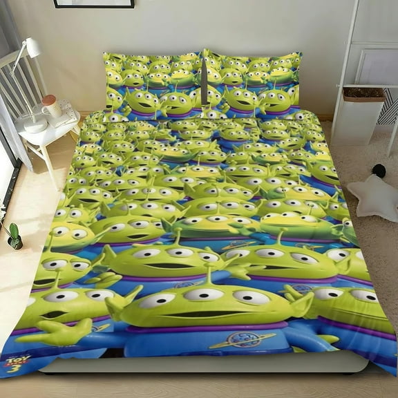 Pizza Planet Aliens Themed Bed Sheet Set Three Piece Set 53x79 In ches Comfortable And Skin Friendly Unique Design Creating A Star Gifts For Family Friends fans