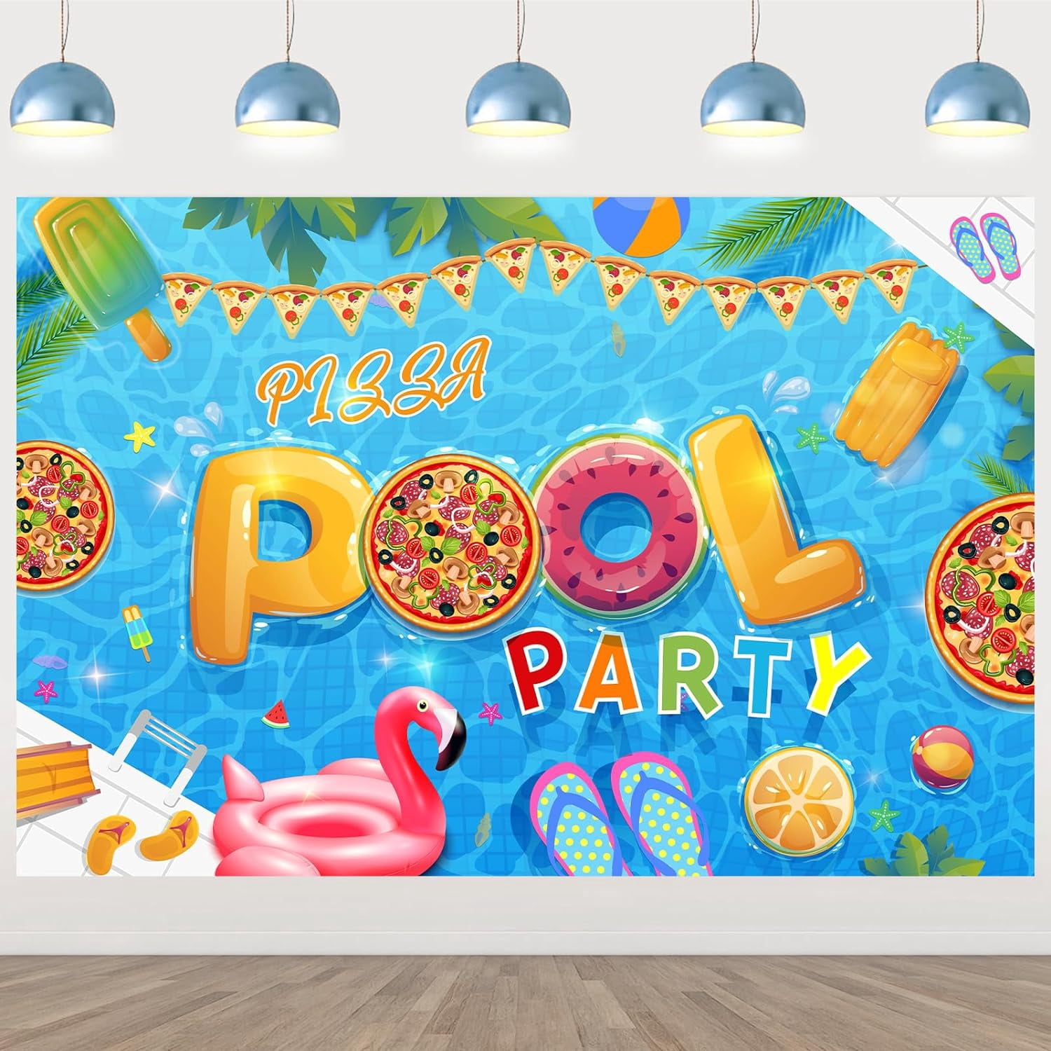 Pizza Pool Party Backdrop, Summer Swimming Pool Decorations, Pizza and ...