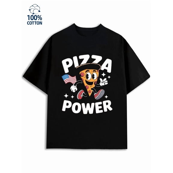 Pizza Power Tee men's cheese 180G 100% Cotton black interesting fun Unique Design Unisex Shirt Crewneck tshirts Trendy Unisex Shirt Printed tshirts