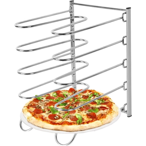 Pizza Rack, 5-Tier Stainless Steel Pizza Pan Storage Rack, Compact and Convenient Design for Easy Storage Multiple Pizzas pan 10.43" L x 8.52" W x 13" H, Pizza Pan R ack
