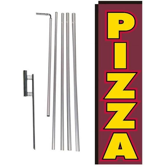 Pizza Rectangle Feather Banner Flag with Pole Kit and Ground Spike for Restaurants, Markets, Business Owners