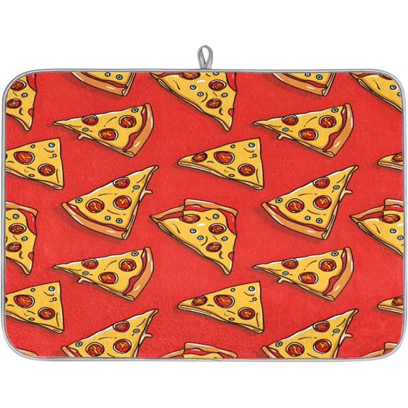 Pizza Red Dish Drying Mat for Kitchen Counter,16 X 18 in Microfiber Drying Pad Dishes Drainer Mat Dish Rack Mats Absorbent Kitchen Accessories Coffee Maker Mat, Medium