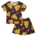 thumbnail image 1 of Pizza Red Heart Pattern Summer Pajama Set Soft Cotton Short Sleeve Sleepwear 2PCS Pajama Sets Breathable Lounge Set Size 14Y, 1 of 7