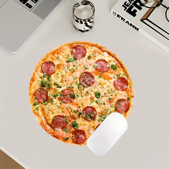 Pizza Round Mouse Pad Small Gaming Mousepad Desk Mat Stitched Edges 9.8 X 9.8 Inch for Home Office