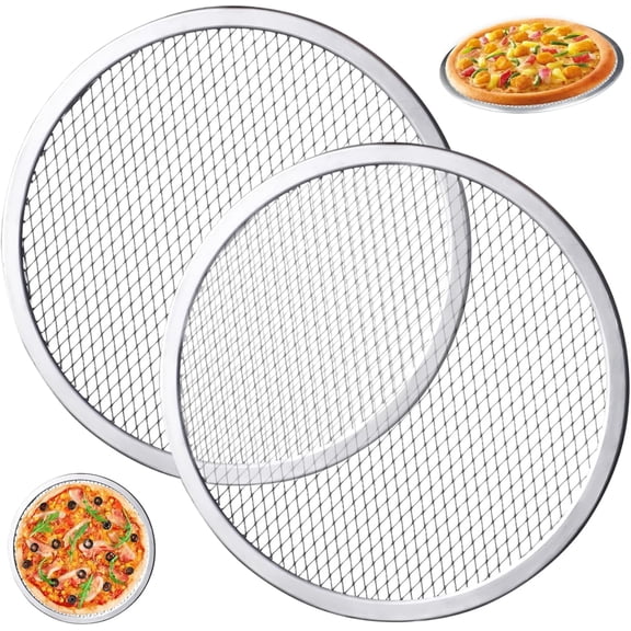 Deralaon 12 Inch 2 Pack Stainless Steel Pizza Screen, Non-Stick Round Mesh Baking Tray for Oven