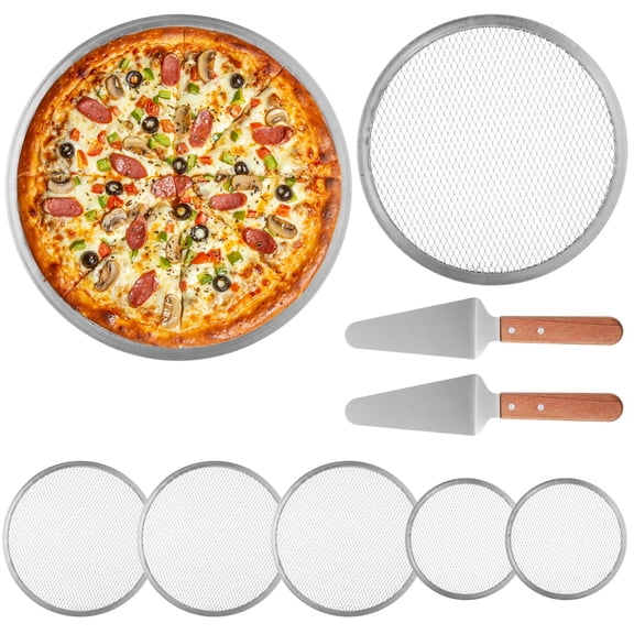 Pizza Screen Set, 10 and 12 Inch Aluminum Baking Net, Seamless Mesh Pan, Commercial Grade Restaurant Pizza Making Tools, Crispy Crust