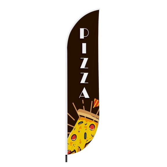 Pizza Shop Feather Flag(11.5feetX2.5feet) by DreamController | Outdoor Business Advertising Tall Flag | Weather-Resistant Knitted Swooper Flag | Made in USA | HD Print (Flag Only)1