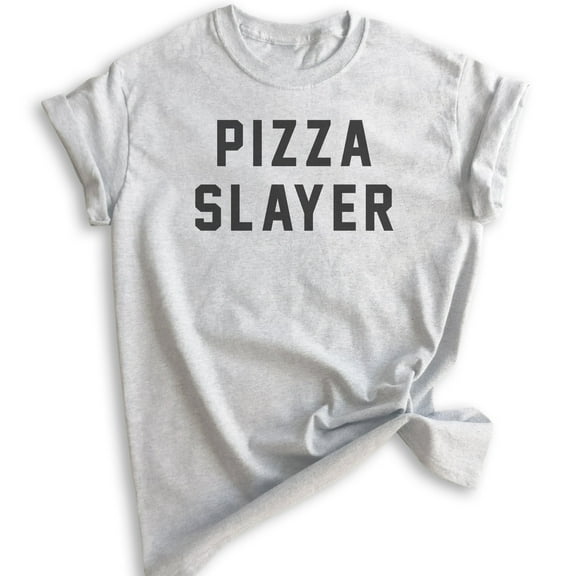 Pizza Slayer T-shirt, Unisex Women's Men's Shirt, Pizza Shirt, Heather Ash, Medium