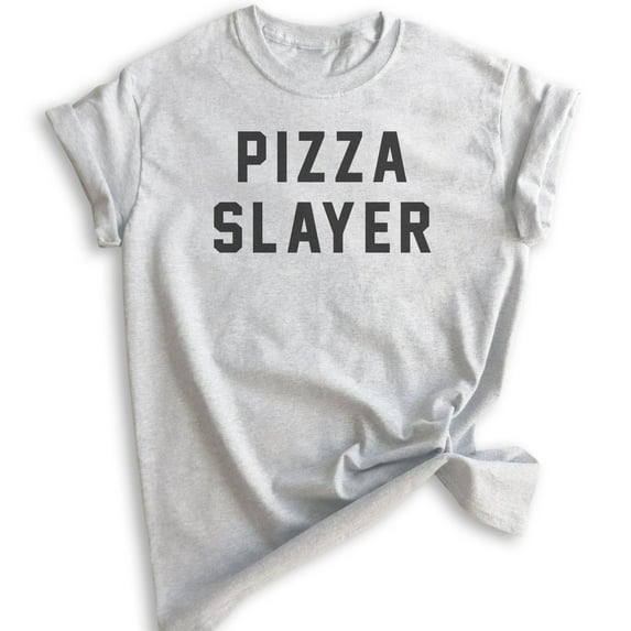 Pizza Slayer T-shirt, Unisex Women's Men's Shirt, Pizza Shirt, Heather Ash, Medium